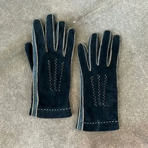 Loro Piana Lamb Suede Cashmere Suede Gloves black Stitch - Picture 1 of 7